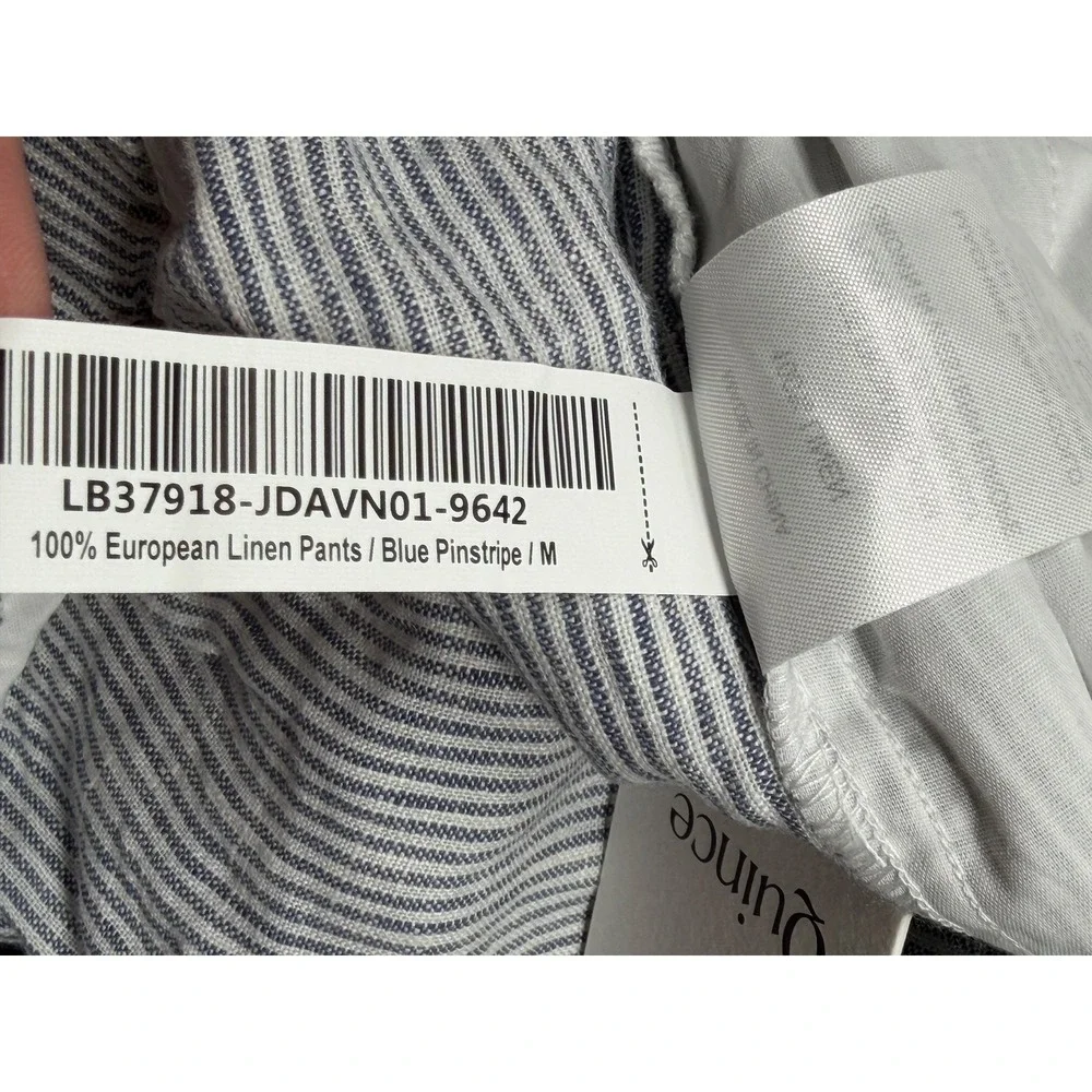 Quince Pants Womens Medium Blue Pinstripe European Linen Summer Beach Coastal